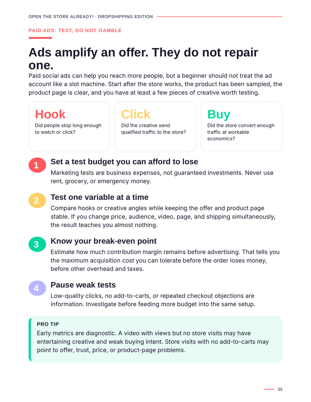 Paid ads framework preview from Open the Store Already! Dropshipping Edition