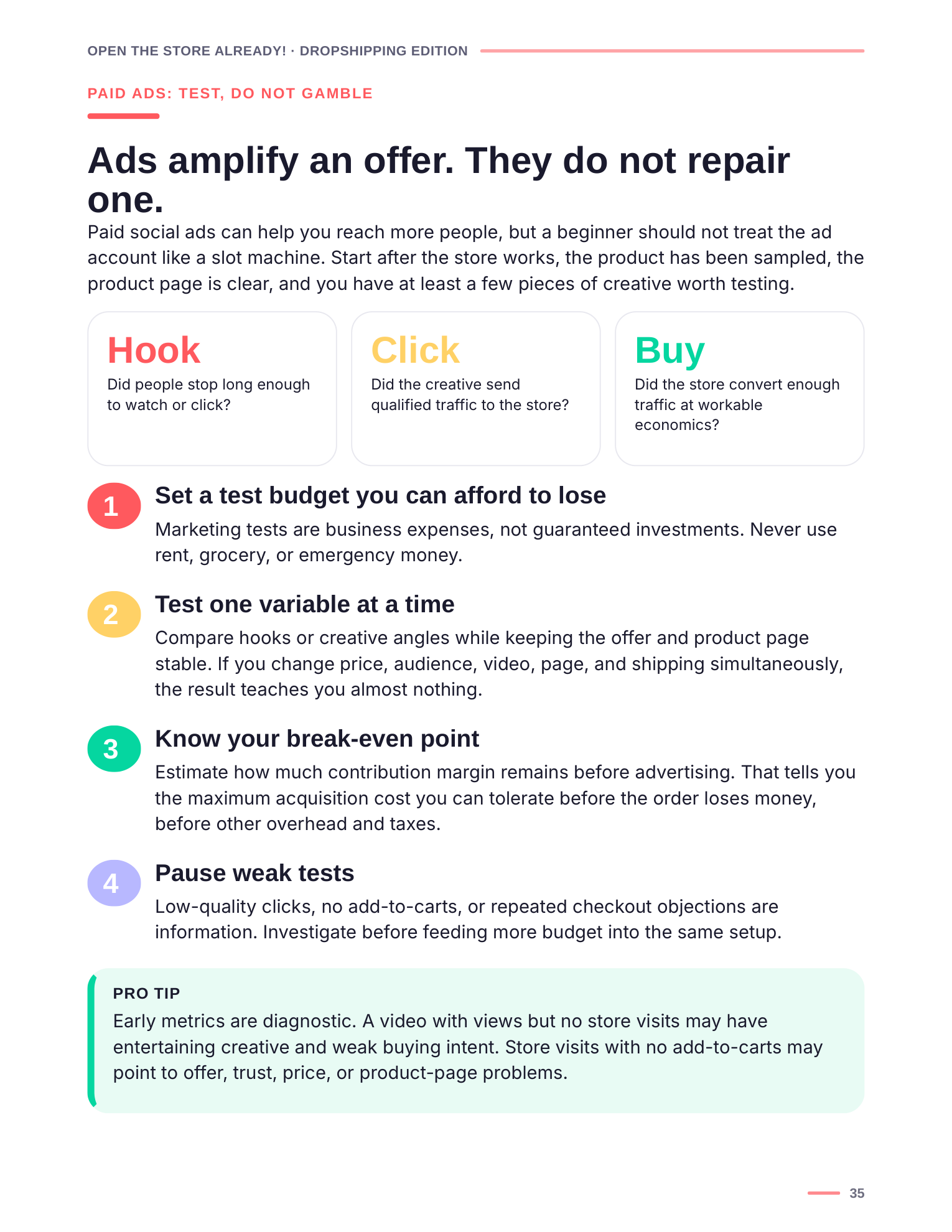 Paid ads framework preview from Open the Store Already! Dropshipping Edition