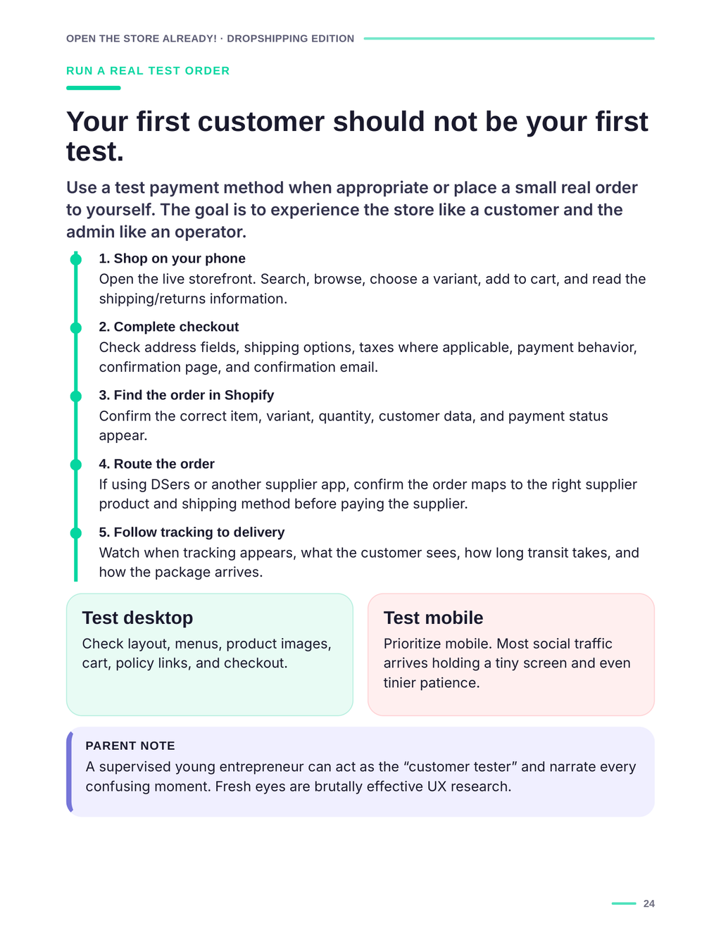 Test order workflow preview from Open the Store Already! Dropshipping Edition