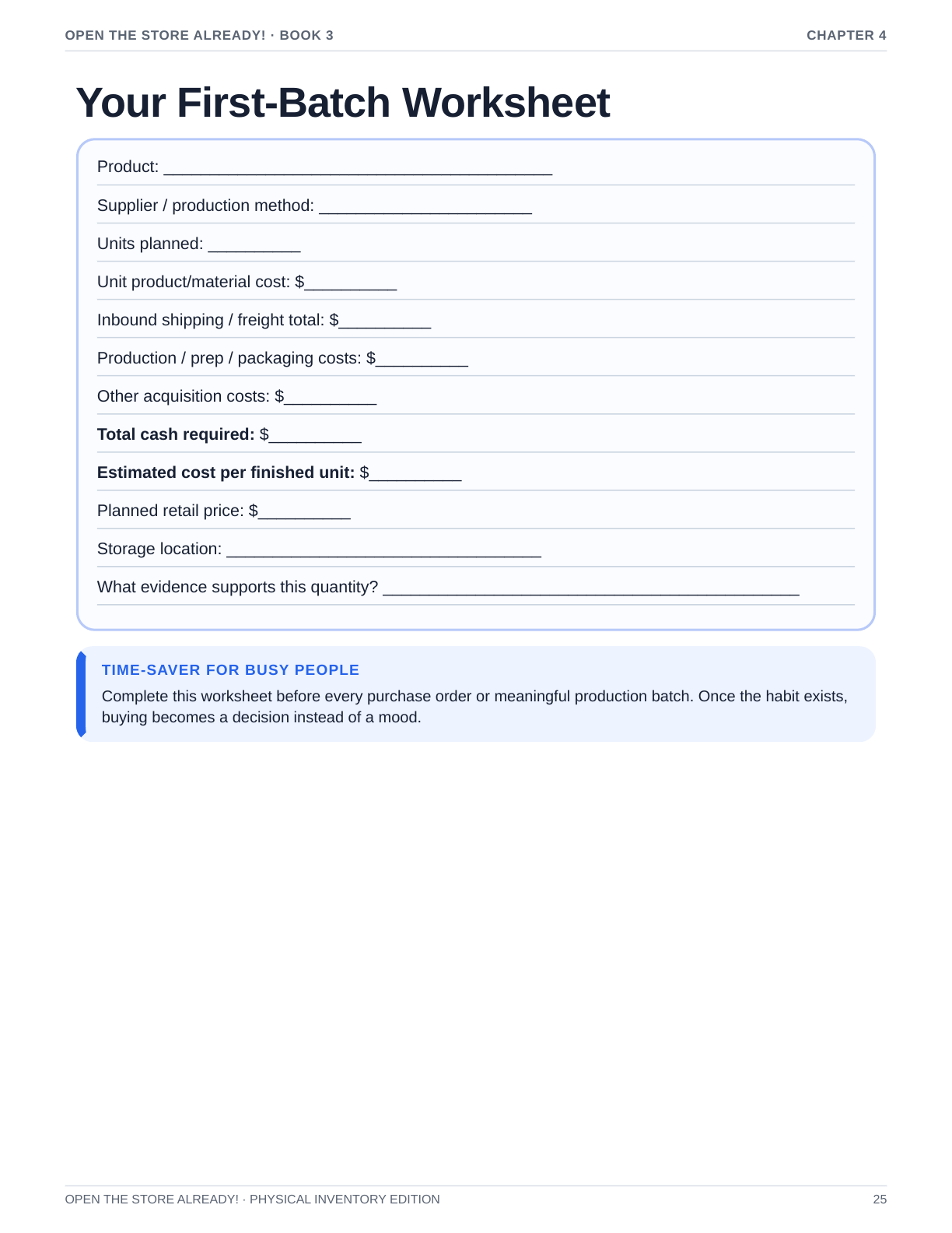 Inside the Physical Inventory guide: first-batch planning worksheet