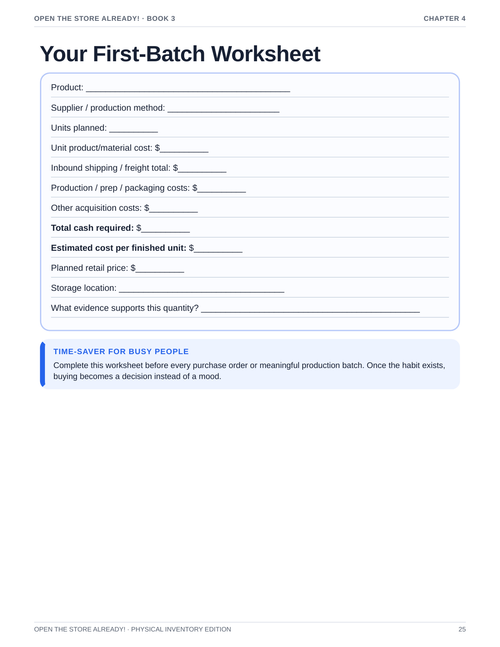 Inside the Physical Inventory guide: first-batch planning worksheet