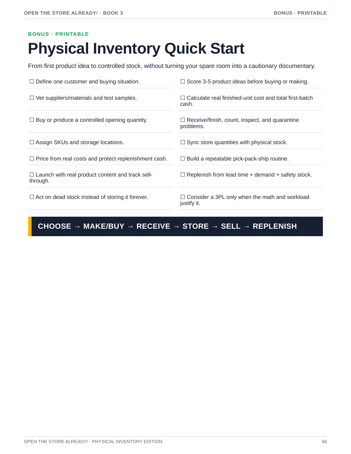 Inside the Physical Inventory guide: printable quick-start checklist