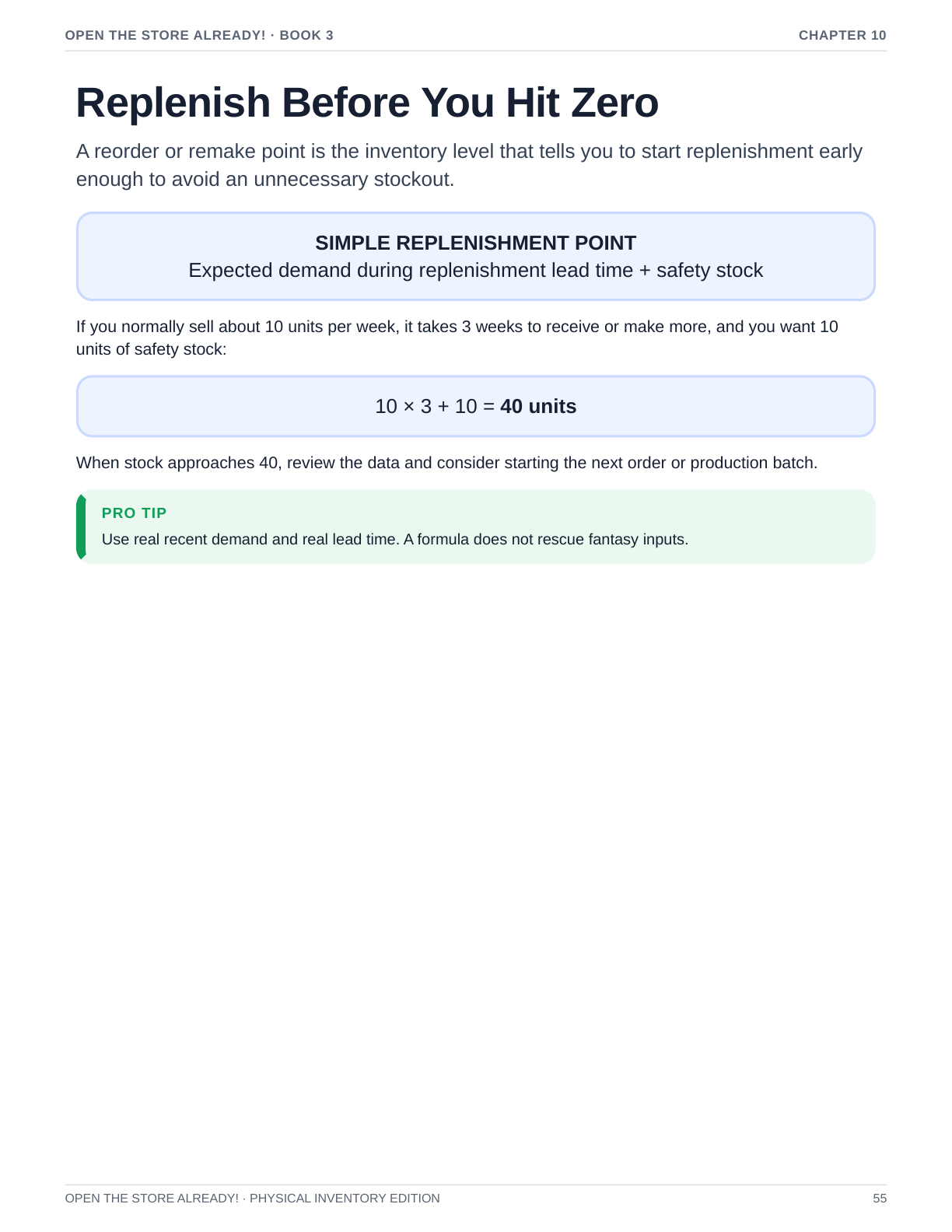 Inside the Physical Inventory guide: simple reorder point formula